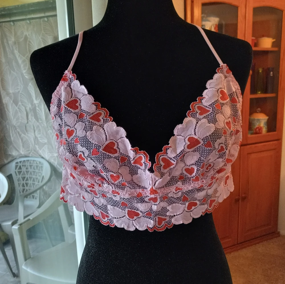Dreamgirl 2-PC Love Chemise & Hearts Pattern Bralette Set